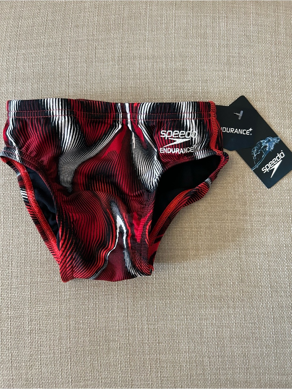 Speedo Endurance+ Boy’s Swim Briefs Size 22 Red/Black/White
